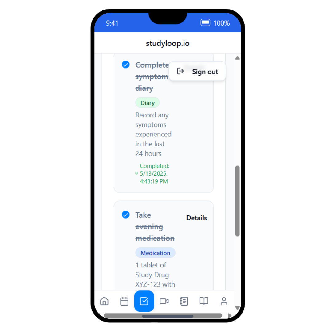 StudyLoop Medication Tracking Interface